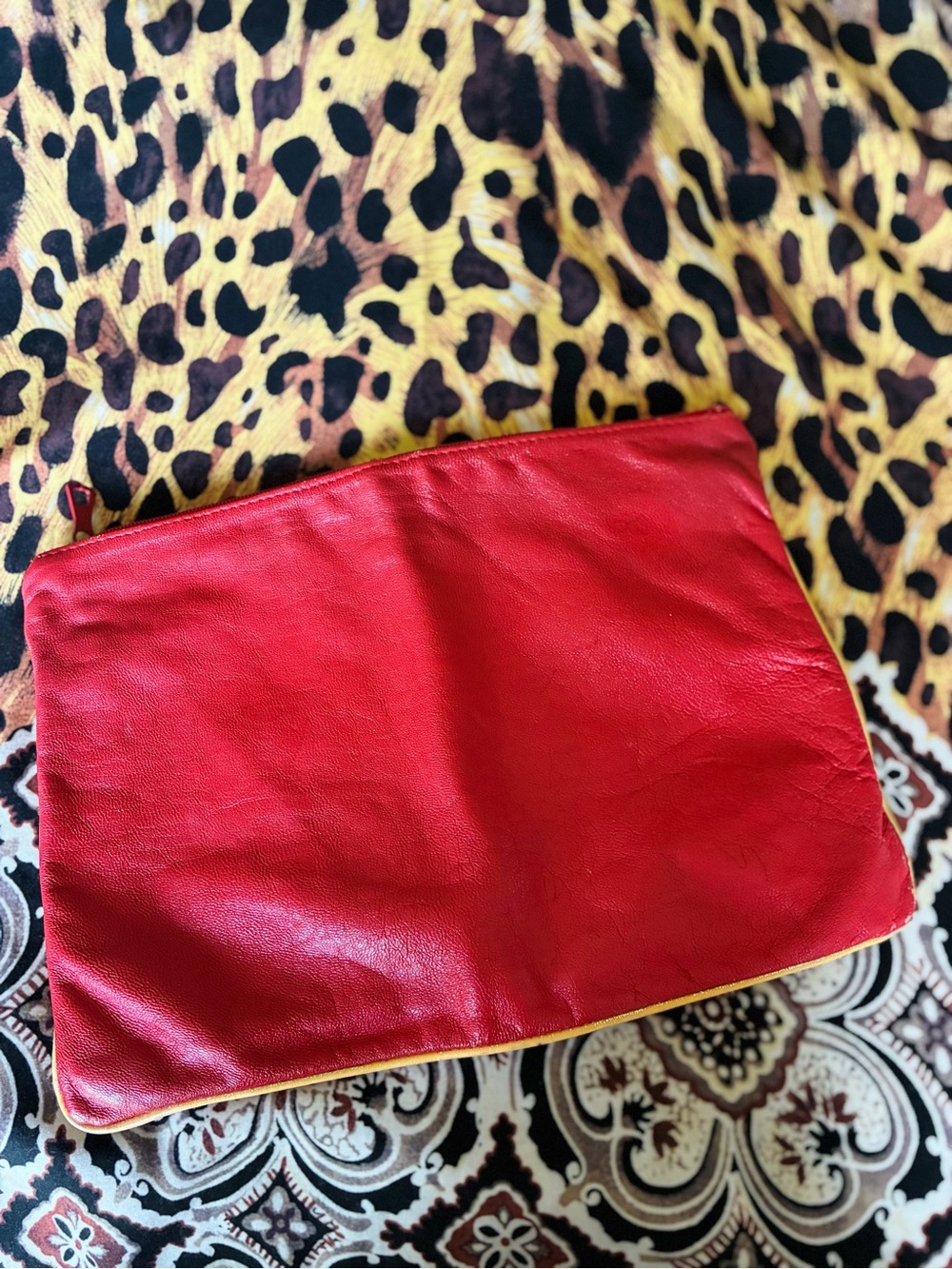 Vintage 90s Red Genuine Italian Leather Clutch Envelope Bag 9x12”